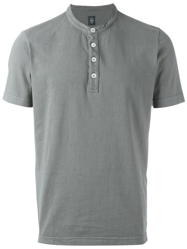 Eleventy Band Collar Polo Shirt, Men's, Size: Large, Green, Cotton