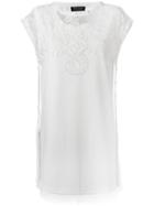 Twin-set Lace Appliqué Elongated T-shirt, Women's, Size: 44, White, Polyester/polyamide