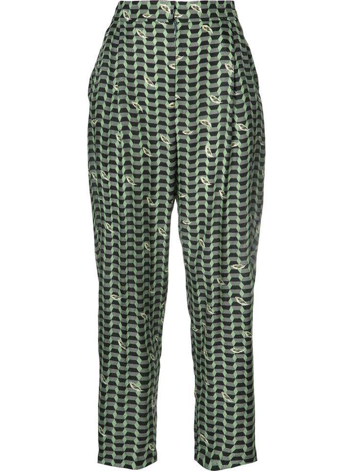 Alena Akhmadullina - Geometric Print Trousers - Women - Silk/viscose - 40, Women's, Green, Silk/viscose