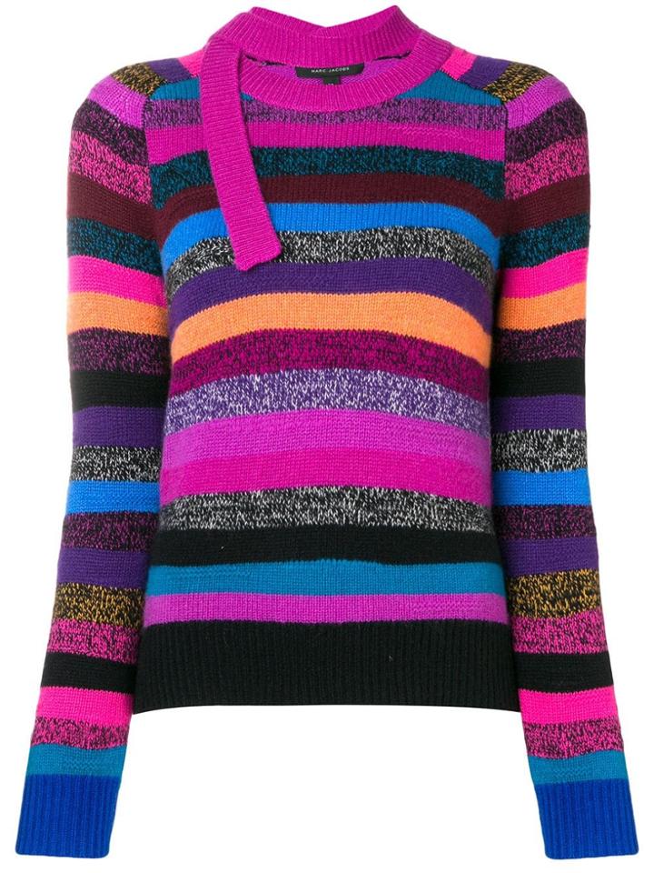 Marc Jacobs Striped Tie-neck Cashmere Sweater - Pink & Purple