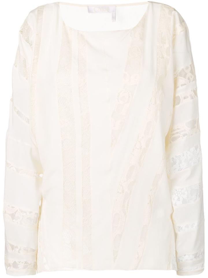 Chloé Embroidered Paneled Blouse - White