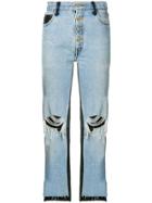 Amiri Leather Panelled Dropped Jeans - Blue
