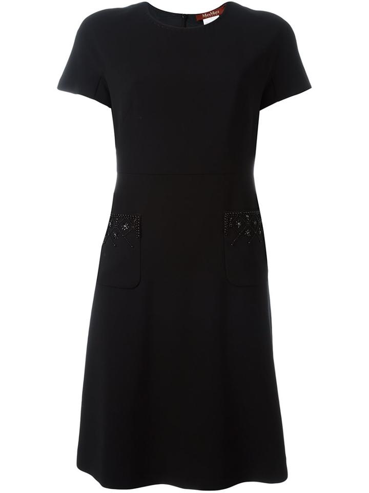 Max Mara Studio Embellished Pocket Dress, Women's, Size: 42, Black, Polyester/acetate/triacetate