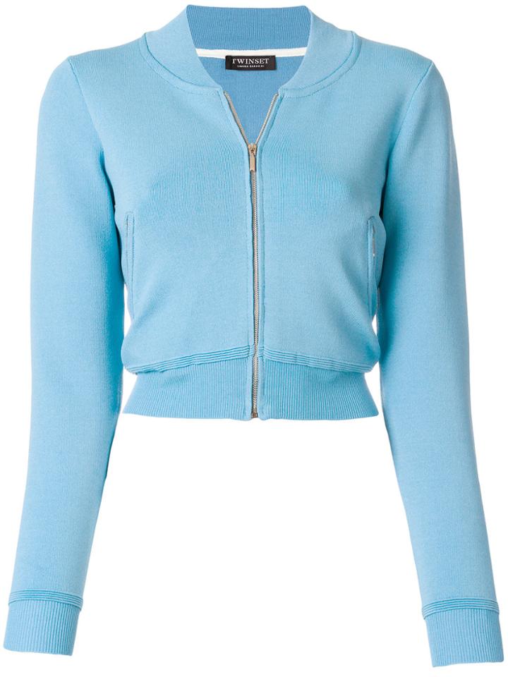 Twin-set Zipped Cropped Cardigan - Blue