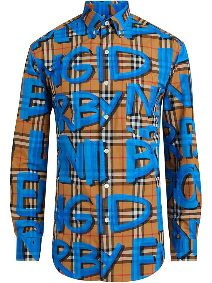 Burberry Graffiti-print Vintage Check Shirt - Blue