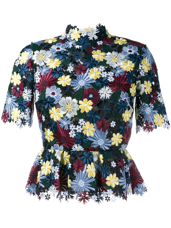Erdem Floral Guipure Lace Top - Blue Multi