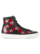 Gucci Snake Embroidered Leather Hi-top Sneakers - Black