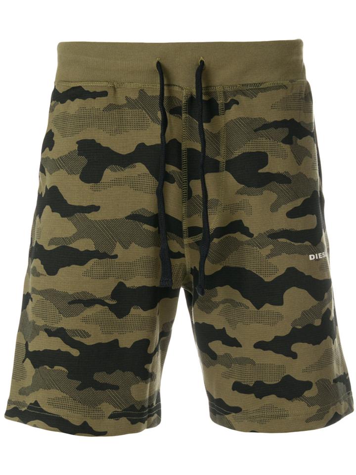 Diesel Camouflage Print Track Shorts - Green