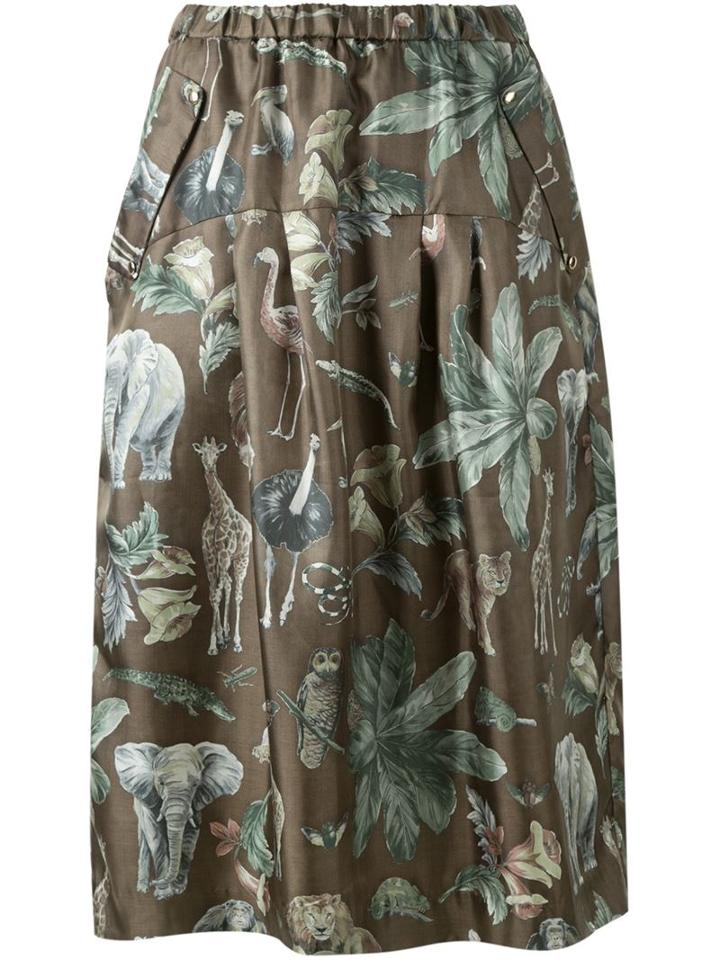 Muveil Jungle Print Midi Skirt, Women's, Size: 36, Green, Polyester
