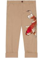 Gucci Cotton Pant With Fish Appliqué - Neutrals