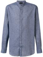 Emporio Armani Striped Mandarin Collar Shirt - Blue