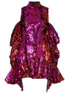 Halpern Sequin Embellished Off The Shoulder Mini Dress - Pink & Purple