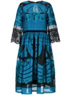 Alberta Ferretti - Sheer Detail Flared Dress - Women - Silk/cotton/nylon/polyester - 44, Blue, Silk/cotton/nylon/polyester