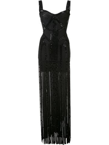 Hervé Léger Embellished Semi Sheer Dress, Women's, Size: Xs, Black, Nylon/spandex/elastane/rayon