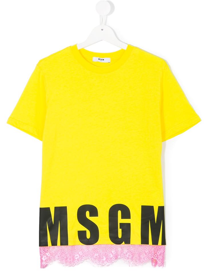 Msgm Kids Lace-trimmed Logo T-shirt - Yellow & Orange