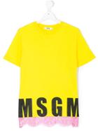 Msgm Kids Lace-trimmed Logo T-shirt - Yellow & Orange