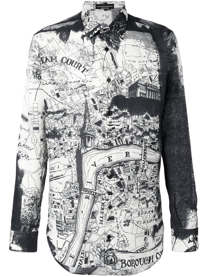 Alexander Mcqueen - London Map Shirt - Men - Silk/cotton - 16, Black, Silk/cotton