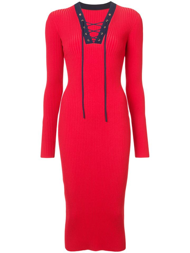 Dvf Diane Von Furstenberg Lace Up Ribbed Dress - Red