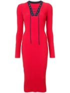 Dvf Diane Von Furstenberg Lace Up Ribbed Dress - Red