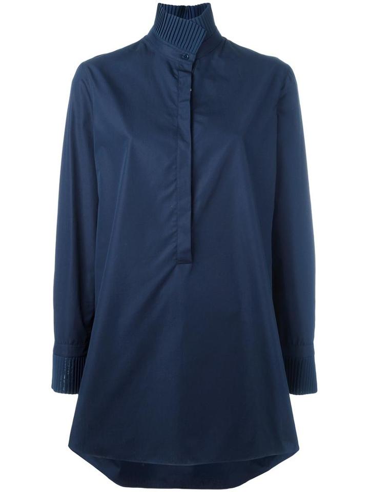 Akris High Standing Collar Shirt, Women's, Size: 38, Blue, Cotton/polyester