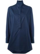 Akris High Standing Collar Shirt, Women's, Size: 38, Blue, Cotton/polyester