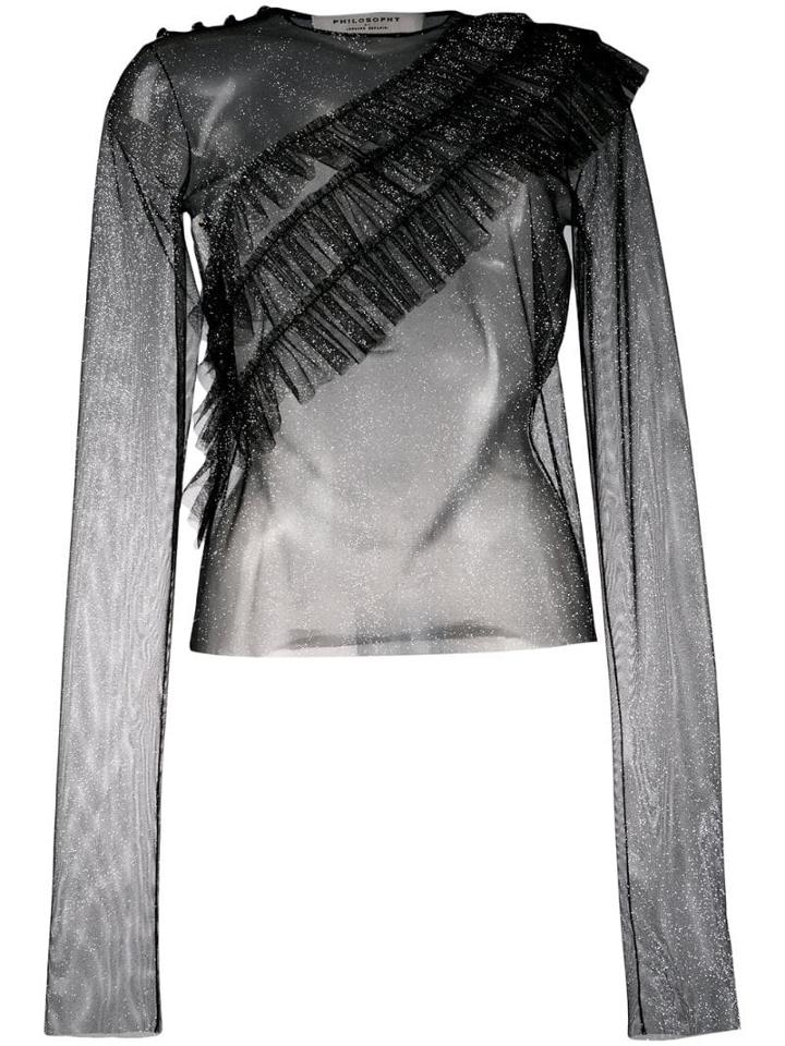 Philosophy Di Lorenzo Serafini Sheer Ruffle Front Blouse - Black