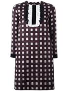No21 Frilled Neck Check Dress, Women's, Size: 42, Black, Polyester/acetate/silk