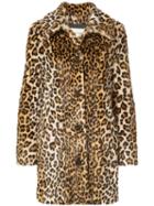 Sandy Liang Leopard Print Faux Fur Coat - Brown