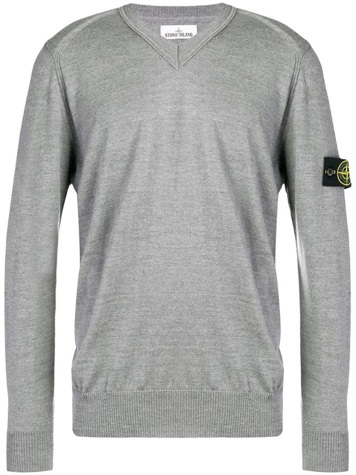 Stone Island Logo Sleeve Jumper - Grey