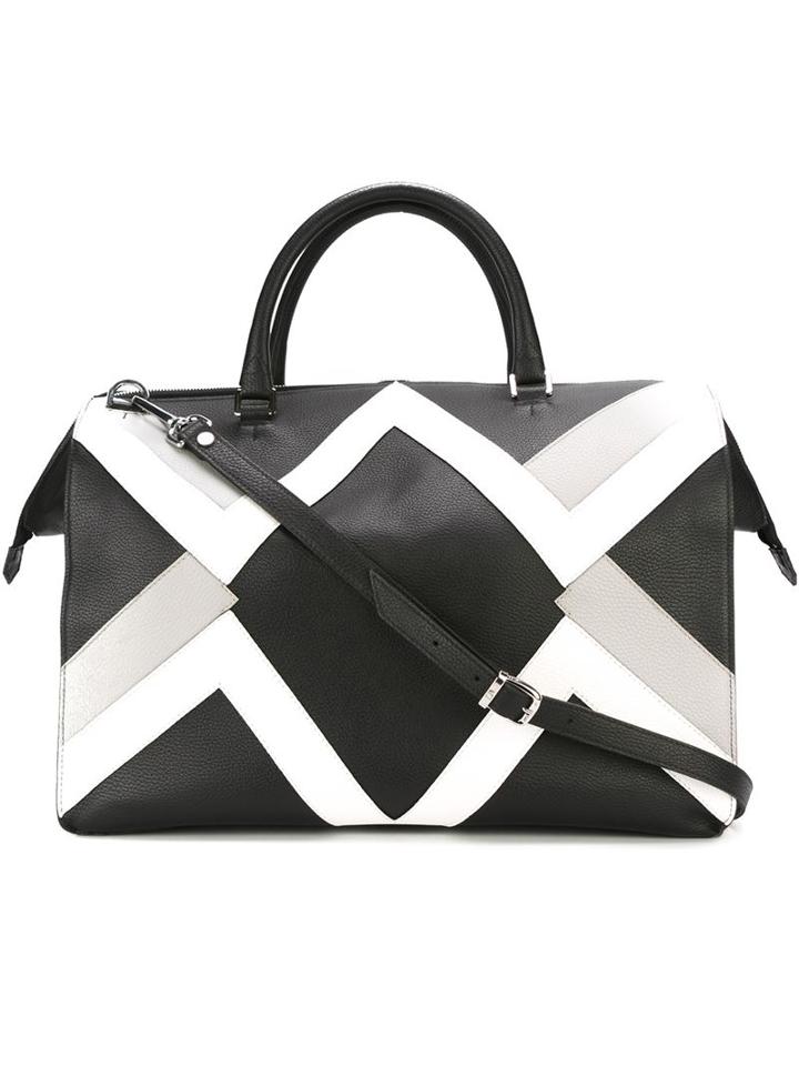Les Hommes Geometric Pattern Holdall, Black, Leather