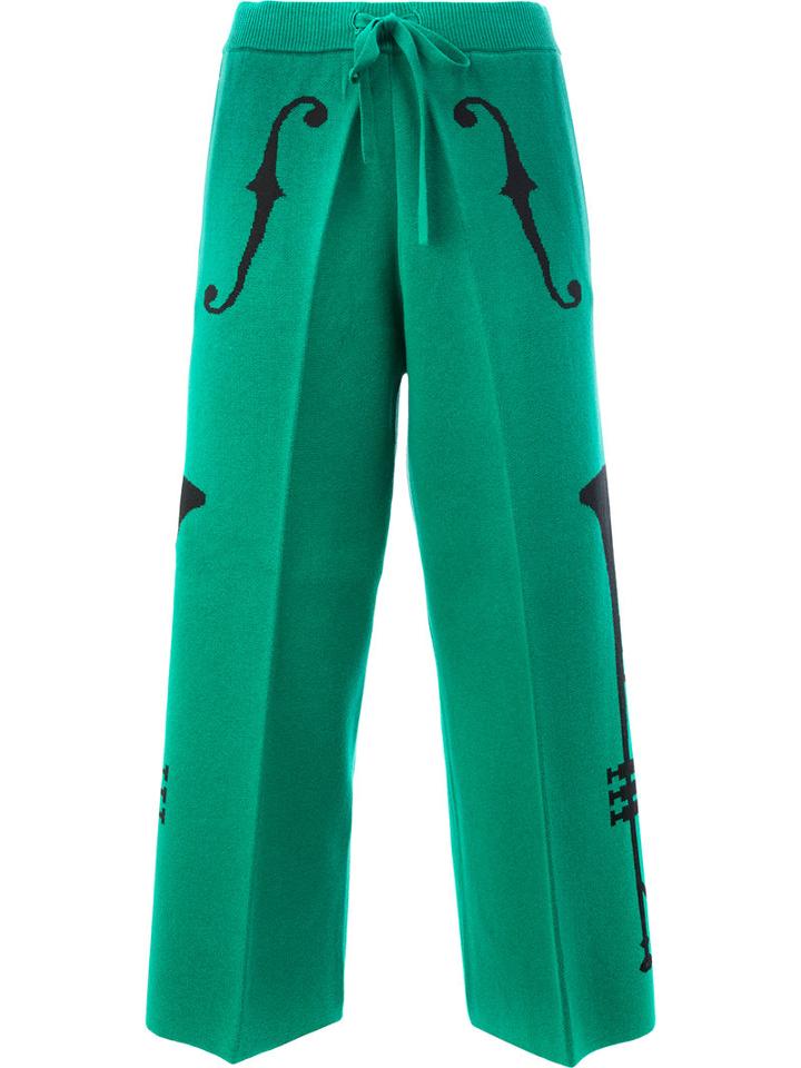 Undercover - Intarsia Knit Trousers - Women - Cotton/acrylic - 2, Green, Cotton/acrylic