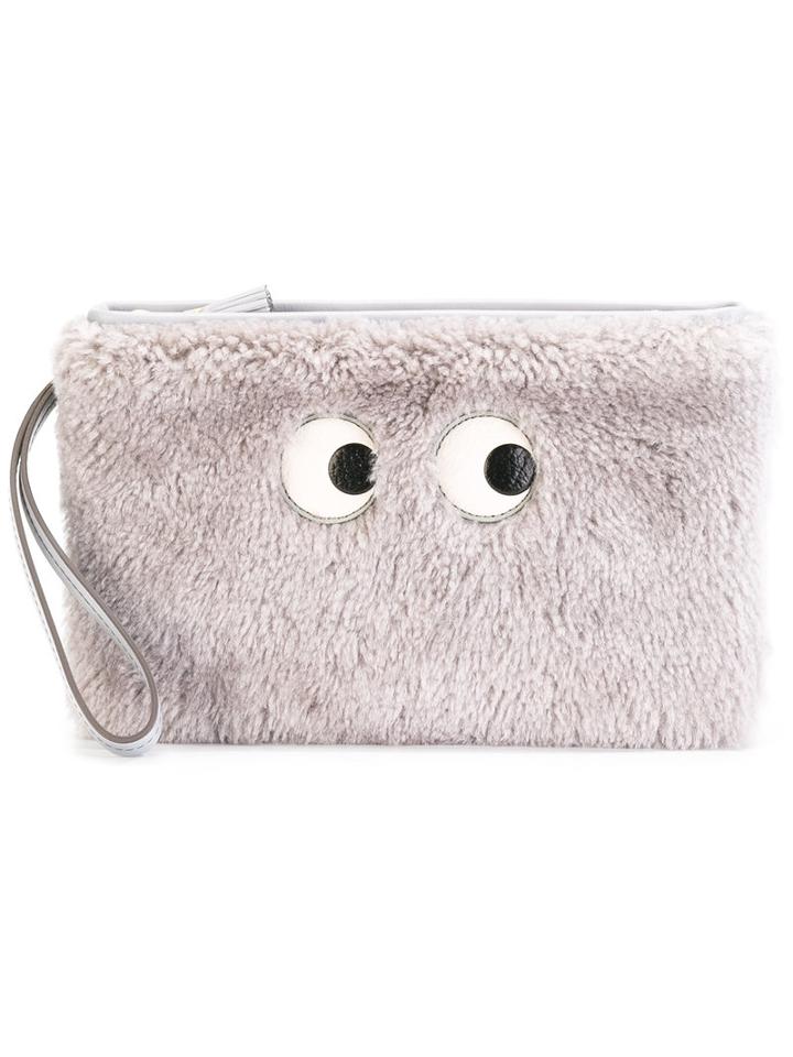 Anya Hindmarch Cartoon Eyes Clutch, Women's, Grey, Goat Skin/lambs Wool