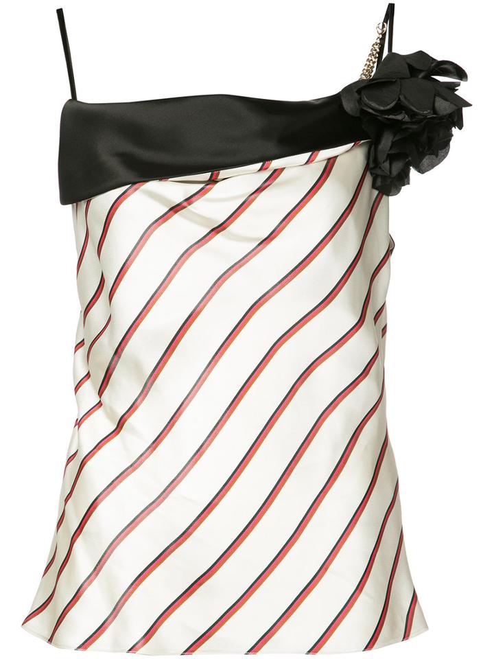 Lanvin - Flower Detail Striped Top - Women - Polyester/triacetate/viscose - 36, White, Polyester/triacetate/viscose