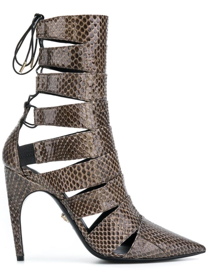 Versace Pointed Studded Boots - Multicolour