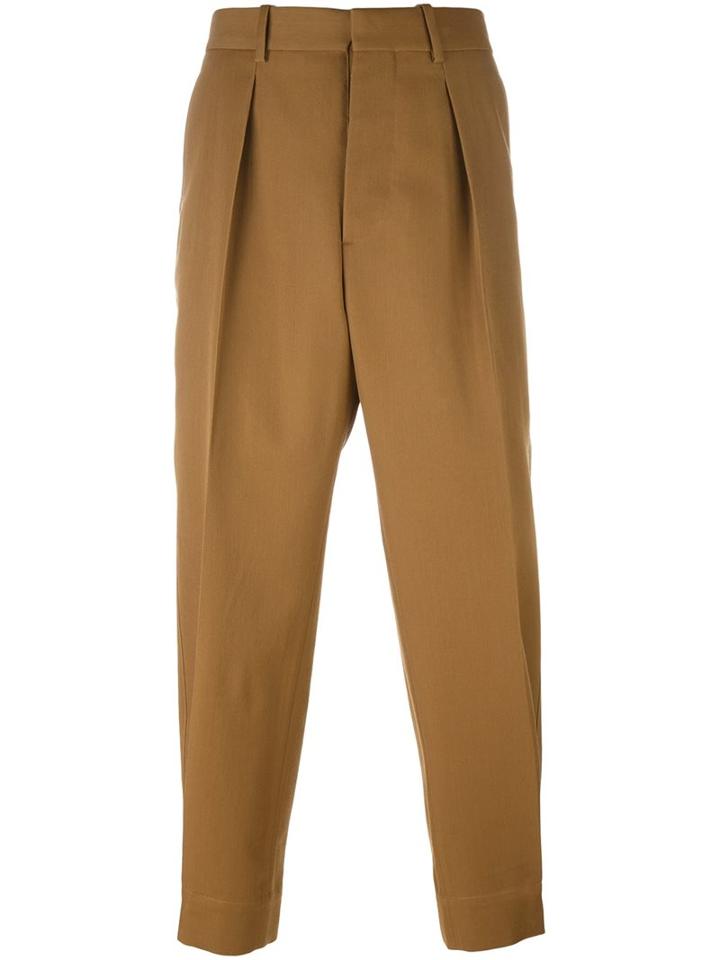 Marni Front Pleat Tapered Trousers, Men's, Size: 44, Brown, Virgin Wool