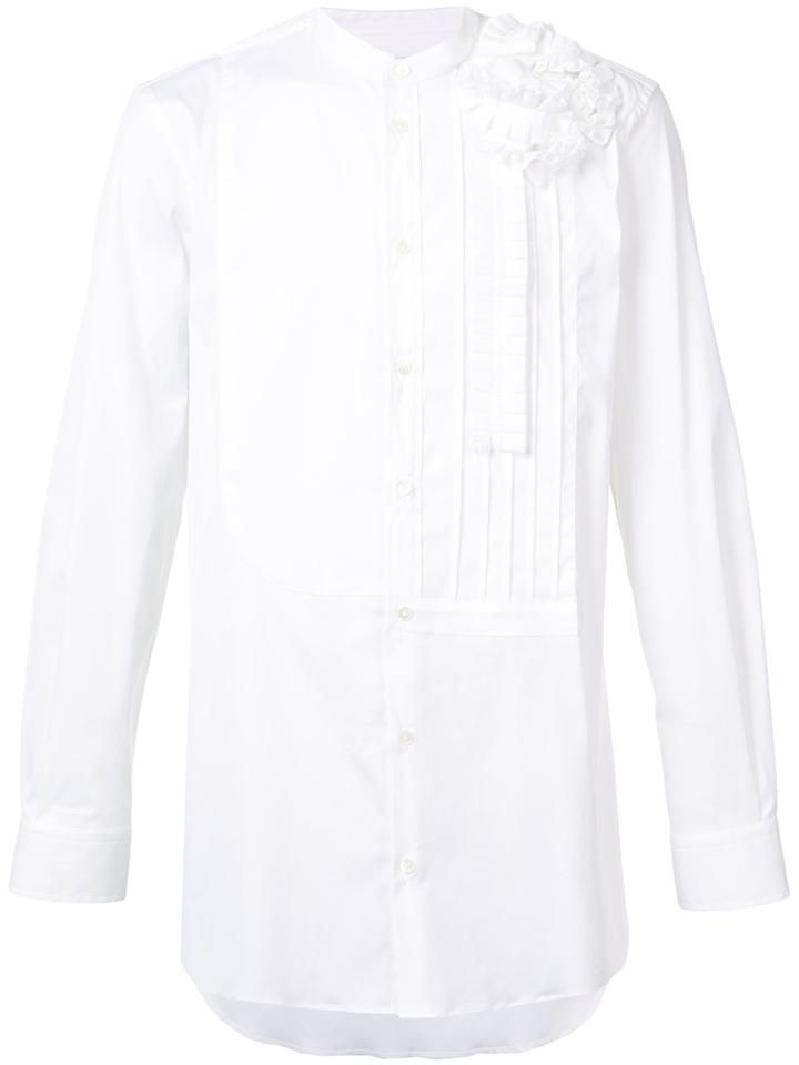Ports 1961 Pleated Plastron Shirt, Men's, Size: 40, White, Cotton/polyamide/spandex/elastane