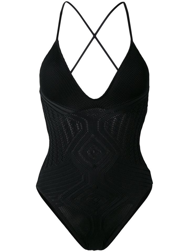 Polo Ralph Lauren V-neck One-piece, Women's, Size: Medium, Black, Polyester/spandex/elastane