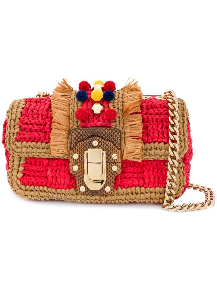 Dolce & Gabbana Pom Pom Chain Shoulder Bag - Red