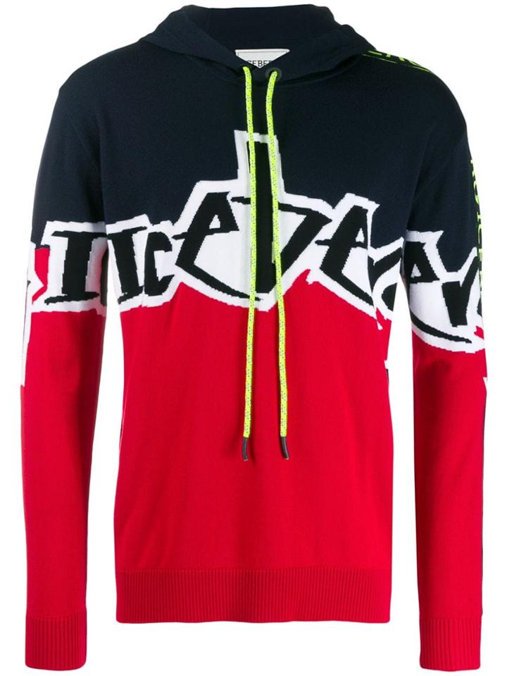 Iceberg Logo Intarsia Knitted Hoodie - Red