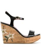Bally Caelie Embroidered Wedge Sandals - Black