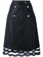 Cavalli Class Scalloped Detailing A-line Skirt, Women's, Size: 42, Black, Viscose/polyester/polyurethane Resin/polyester