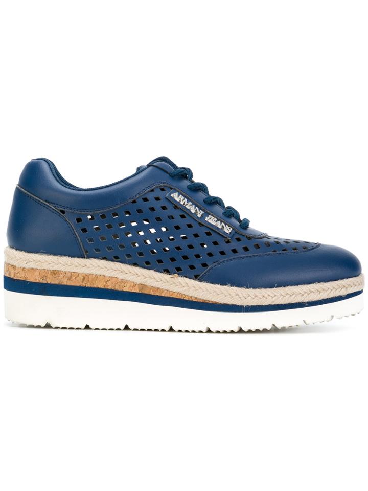 Armani Jeans Cut-out Detail Platform Sneakers - Blue