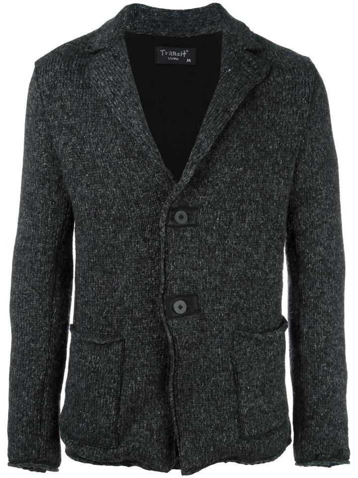 Transit Patch Pockets Ribbed Cardigan, Men's, Size: Medium, Grey, Viscose/linen/flax/nylon/leather