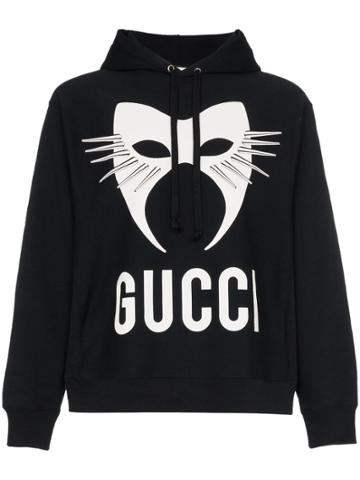 Gucci Mask Logo Print Hoodie - Black