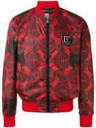 Plein Sport Printed Motif Bomber Jacket, Men's, Size: Large, Red, Polyester/polyamide