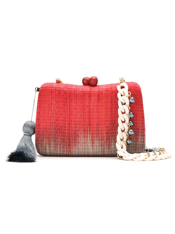 Serpui Gradient Straw Clutch - Red
