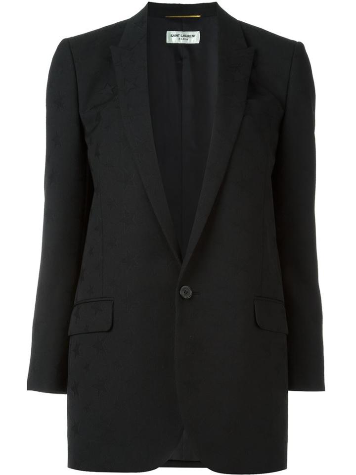 Saint Laurent Star Jacquard Blazer, Women's, Size: 38, Black, Silk/virgin Wool