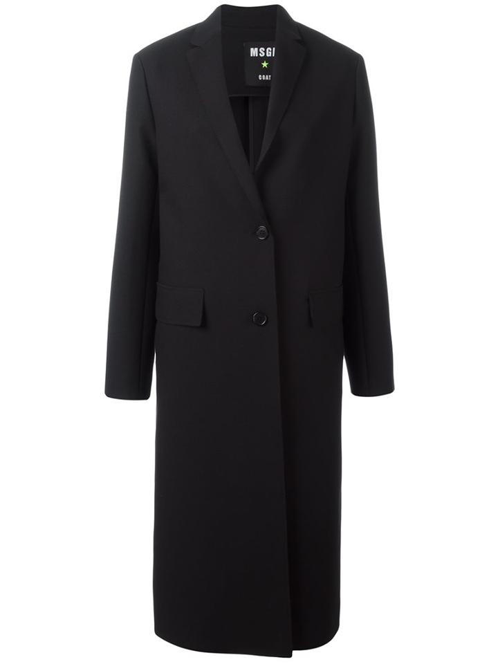 Msgm Buttoned Coat, Women's, Size: 46, Black, Polyester/spandex/elastane/viscose