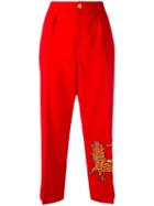 Gucci Embroidered Tiger Trousers, Size: 36, Red, Wool/spandex/elastane/polyester/viscose