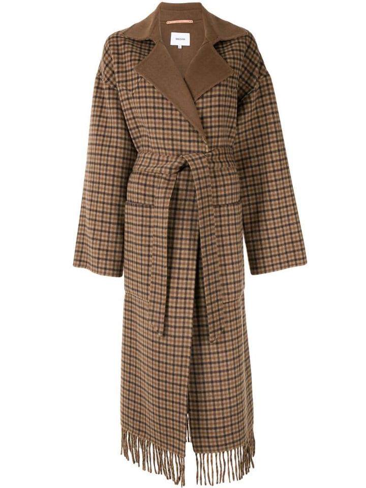 Nanushka Alamo Maxi Check Coat - Brown
